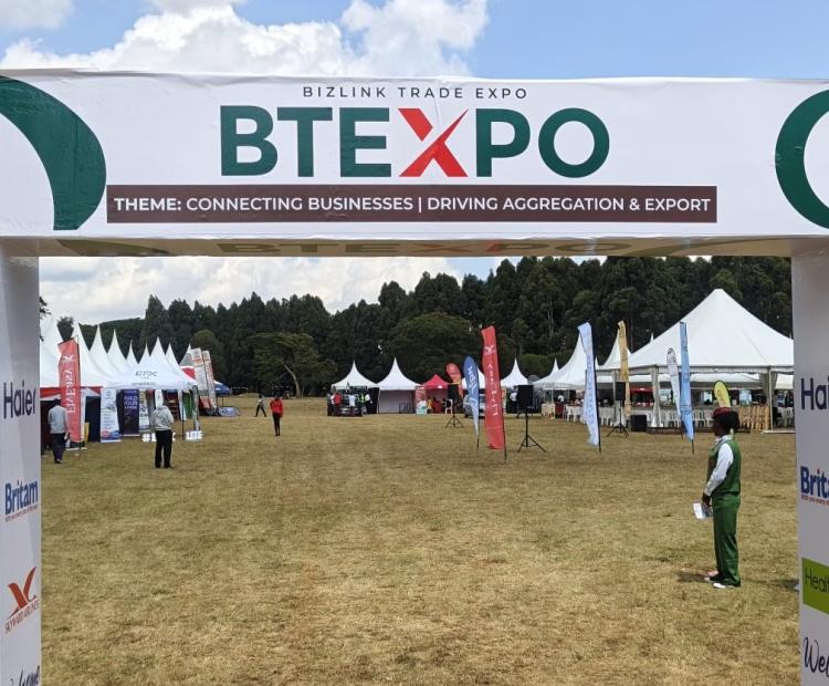 The event banner at the Eldoret Sports Club where the Trade Expo is taking place.